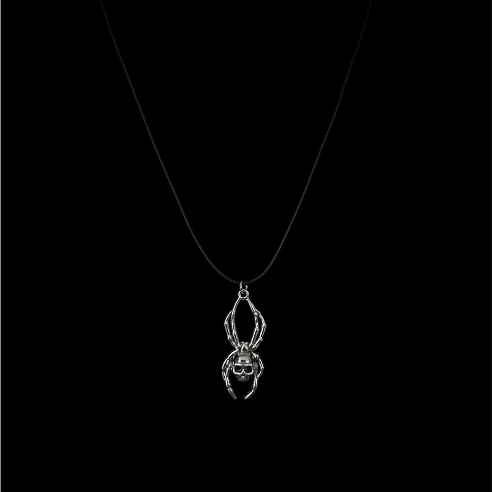 Spider Skull Pendant Necklace Gothic Aesthetic Black Cord Jewelry Unisex - Picture 2 of 6